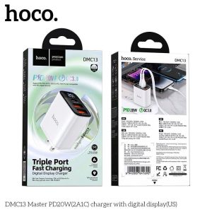 Cóc sạc nhanh 20W HOCO DMC13 (2 usb +1 type-c) chính hãng