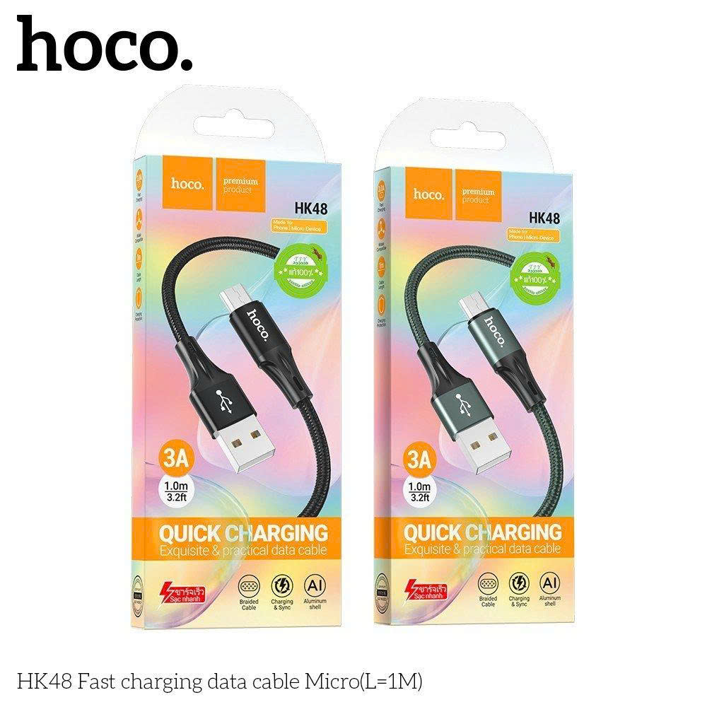 Cáp sạc nhanh 3A HOCO HK48 1m dây dù micro chính hãng