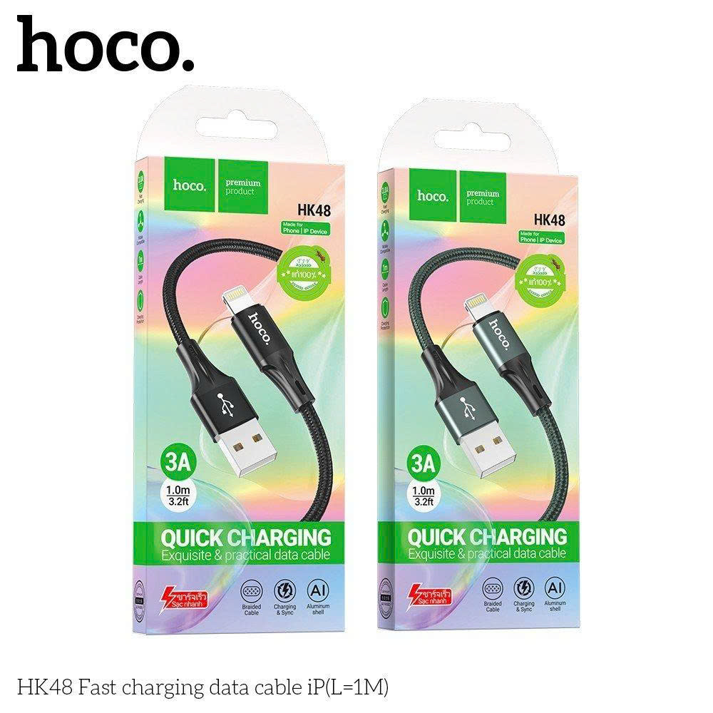 Cáp sạc nhanh 3A HOCO HK48 1m dây dù lightning chính hãng